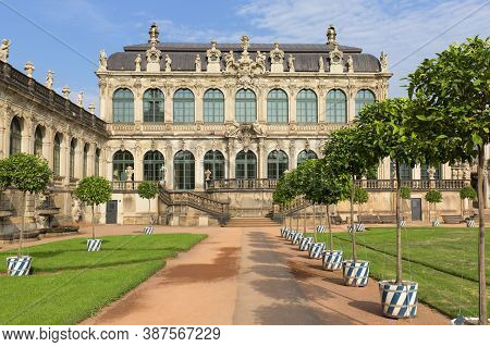Dresden, Germany - September 23, 2020 : 18th Century Baroque Zwinger Palace, View Of Mathematisch-ph