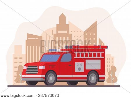 Fire Engine.emergency Service Red Vehicle.red Fire Truck With Ladder.