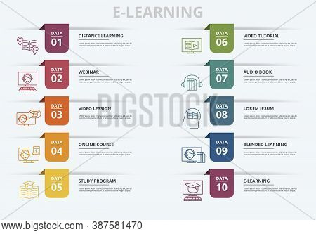 Infographic E-learning Template. Icons In Different Colors. Include Distance Learning, E-learning, B