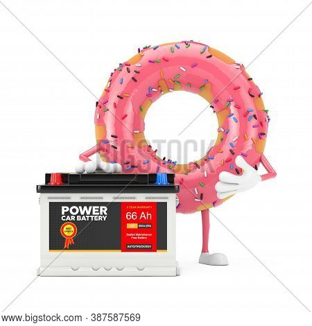 Big Strawberry Pink Glazed Donut Character Mascot And Rechargeable Car Battery 12v Accumulator With 
