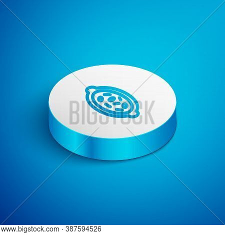 Isometric Line Kheer In A Bowl Icon Isolated On Blue Background. Traditional Indian Food. White Circ