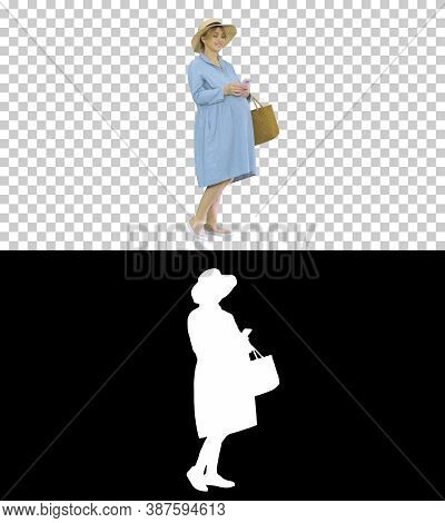 Pregnant Woman On The 9th Month Using A Smartphone, Alpha Channe