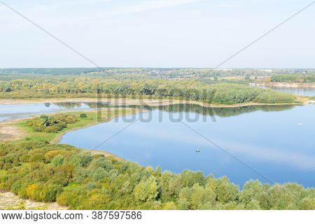 OKA river with vegetation on the banks,autumn landscape