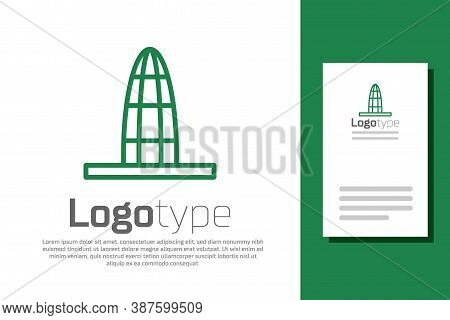 Green Line Agbar Tower Icon Isolated On White Background. Barcelona, Spain. Logo Design Template Ele