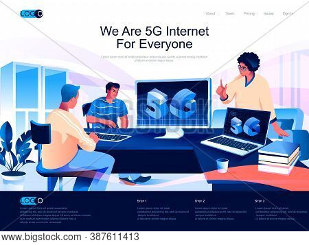 We Are 5g Internet For Everyone Isometric Landing Page. Network Communication System, 5g Technology 