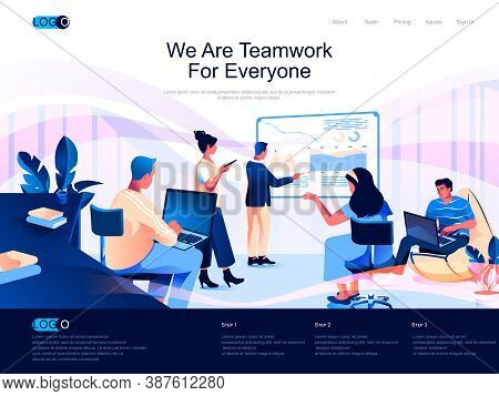 We Are Teamwork For Everyone Isometric Landing Page. Partnership And Collaboration Isometry Website 