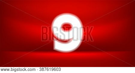 Number Nine White Glow On Red Luxurious Background, No. 9 On Red Background, Number 9 For Banner Ann