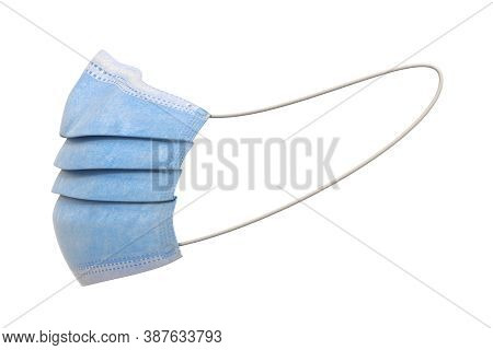 Medical Face Mask, Template With One Ear Loop, Side View. 3d Rendering Isolated On White Background