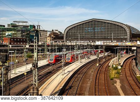 HAMBURG, GERMANY - SEP 15, 2020: Outdoor view of Humburg central railway station 