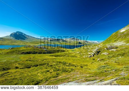 Hiking in amazing Jotunheimen National Park in Norway, Synshorn Mountain