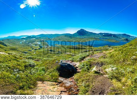 Hiking in amazing Jotunheimen National Park in Norway, Synshorn Mountain