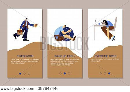 Set With Tired And Sleepy People. People Sleeping In Different Positions At Home And At Work.