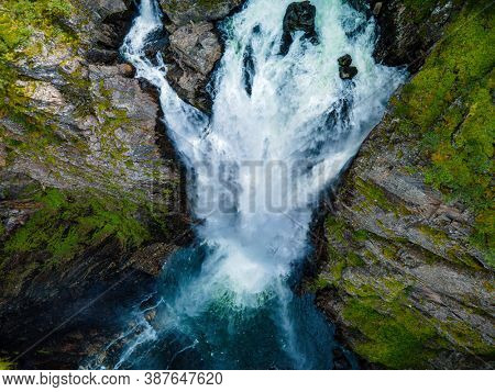 Voringfossen, Norway, the largest waterfall in the country, panorama