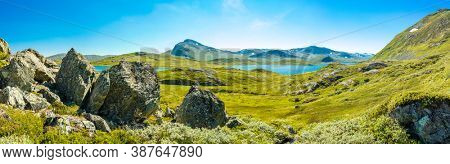 Hiking in amazing Jotunheimen National Park in Norway, Synshorn Mountain