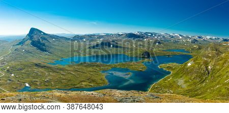 Hiking in amazing Jotunheimen National Park in Norway, Synshorn Mountain
