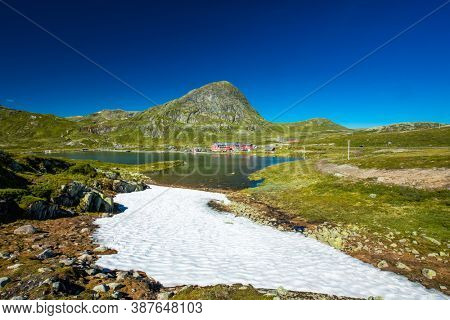 Hiking in amazing Jotunheimen National Park in Norway, Synshorn Mountain