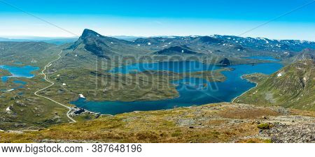 Hiking in amazing Jotunheimen National Park in Norway, Synshorn Mountain
