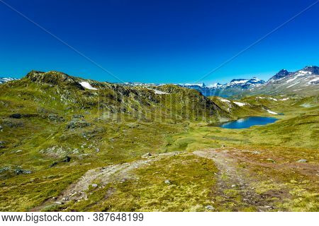 Hiking in amazing Jotunheimen National Park in Norway, Synshorn Mountain