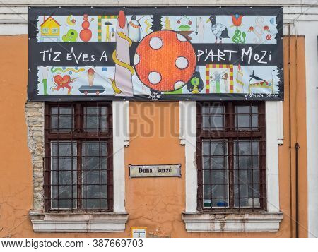 Szentendre, Hungary - November 20, 2016: The Ten-year-old P'art Cinema On The Danube Promenade (duna