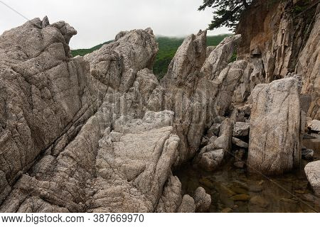 Rock And The Sea, The Rocky Coastline, The Bay Telyakovsky Primorsky Krai, Russia.