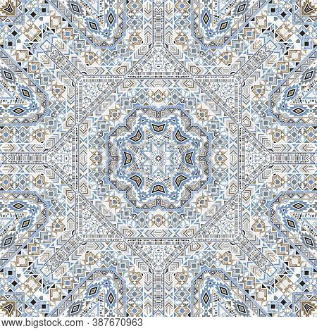 Royal Seamless Pattern With Geometric Elements Composition. Graphic Tribal Motif. Batik Print. Small