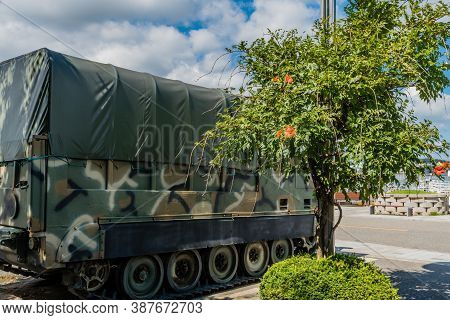 Seosan, South Korea; September 13, 202: Side View Of M548 Tracked Cargo Carrier On Display At Seasid