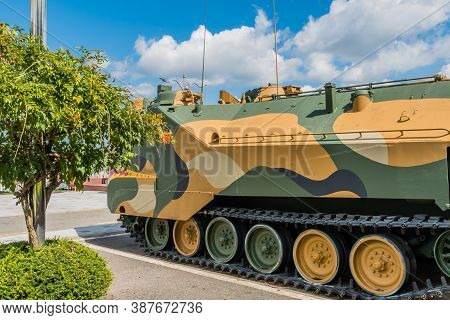Seosan, South Korea; September 13, 202: Side View Of Lvtp-7 Amphibious Assault Vehicle On Display At