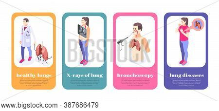 Lung Inspection Banners Set With Diseases Symbols Isometric Isolated Vector Illustration