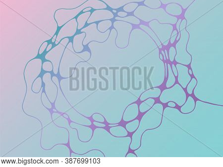 Chain Structure Abstract Futuristic Mint And Deep Purple Vector Background. Curve Lines Network Tiss
