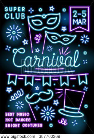 Promo Poster Of Carnival Party With Place For Text Vector Flat Illustration. Bright Advertising Of M