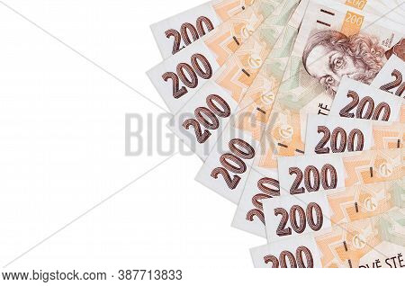 200 Czech Korun Bills Lies Isolated On White Background With Copy Space. Rich Life Conceptual Backgr