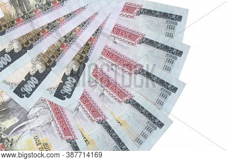 1000 Nepalese Rupees Bills Lies Isolated On White Background With Copy Space Stacked In Fan Shape Cl