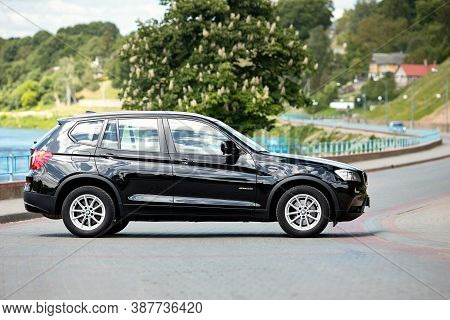 Grodno, Belarus - June 2020: Bmw X3 Ii F25 2.0i Xdrive Selective Focus Right Side View Outdoors On S