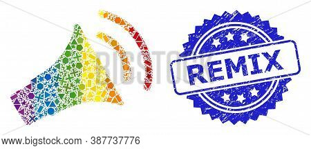Rainbow Colored Vector Announce Horn Collage For Lgbt, And Remix Unclean Rosette Stamp Seal. Blue Se