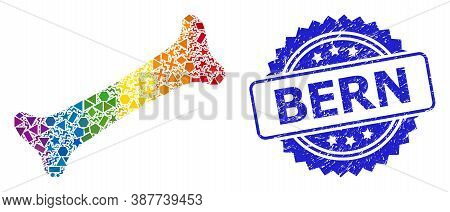 Spectrum Vibrant Vector Bone Collage For Lgbt, And Bern Textured Rosette Seal Print. Blue Stamp Seal