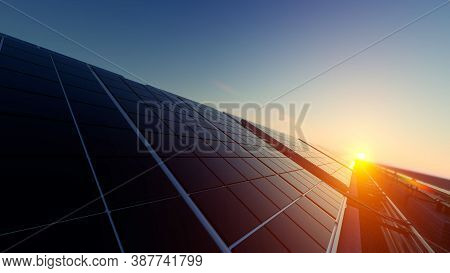 Solar Panel(solar Cell) With The Cloud On Sky, Solar Energy Panel Photovoltaic Cell, Hot Climate Cau