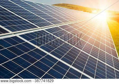 Solar Panel(solar Cell) With The Cloud On Sky, Solar Energy Panel Photovoltaic Cell, Hot Climate Cau