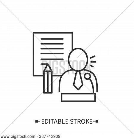 Speechwriting Icon. Public Relations And Effective Speechwriting. Activity Of Writing Speeches For D