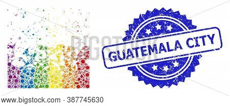 Rainbow Vibrant Vector Boiling Liquid Collage For Lgbt, And Guatemala City Corroded Rosette Stamp Se