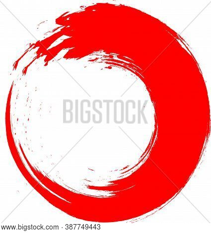 Red Enso Symbol Isolated On White. Brushed Round Smear Element. Red Brush Stroke Label Background. L
