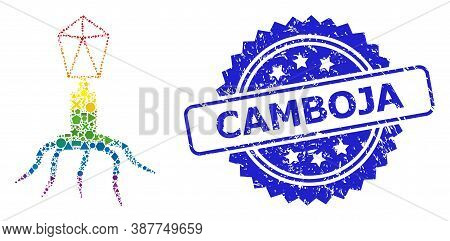Bright Vibrant Vector Virus Collage For Lgbt, And Camboja Dirty Rosette Stamp Seal. Blue Stamp Seal 