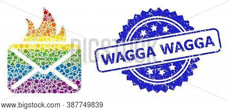 Rainbow Colorful Vector Hot Mail Mosaic For Lgbt, And Wagga Rubber Rosette Seal Print. Blue Seal Has