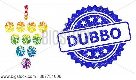 Spectrum Colorful Vector Grape Berry Collage For Lgbt, And Dubbo Grunge Rosette Seal. Blue Stamp Sea