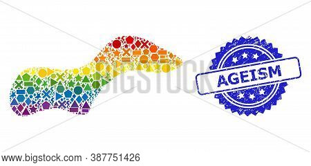 Spectrum Vibrant Vector Spot Mosaic For Lgbt, And Ageism Rubber Rosette Stamp Seal. Blue Stamp Seal 