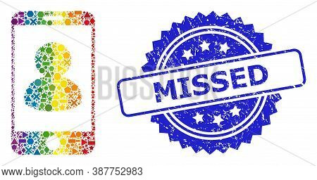 Spectrum Vibrant Vector Smartphone Portrait Collage For Lgbt, And Missed Rubber Rosette Stamp Seal. 