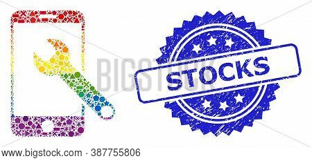 Rainbow Colorful Vector Smartphone Repair Collage For Lgbt, And Stocks Grunge Rosette Stamp Seal. Bl