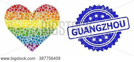 Rainbow Colored Vector Love Heart Mosaic For Lgbt, And Guangzhou Scratched Rosette Seal Imitation. B
