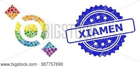 Rainbow Colored Vector Joint Node Collage For Lgbt, And Xiamen Scratched Rosette Seal Imitation. Blu