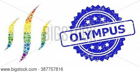 Rainbow Vibrant Vector Vapor Collage For Lgbt, And Olympus Dirty Rosette Seal. Blue Seal Has Olympus