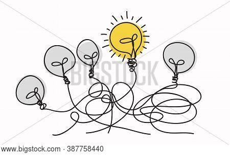 Light Bulb Idea Concept , Line Drawing Style, Vector Design